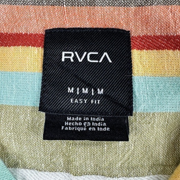 RVCA Riviera Boys Button Up Shirt Sz M Short Sleeve Pocket Striped Logo Colorful - Picture 6 of 13